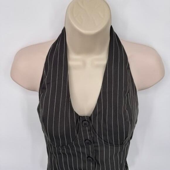 Shein Halter Vest Top Womens Medium Gray White Pinstripe Polyester NEW - Picture 2 of 9